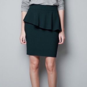 Zara Forest Green Asymmetrical Peplum Skirt